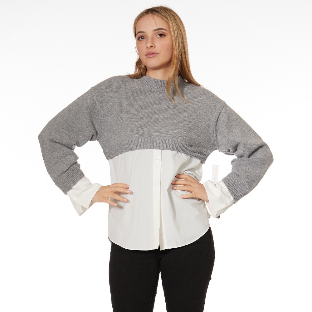 MIXED MEDIA SWEATER TWOFER;  Size Small NWT